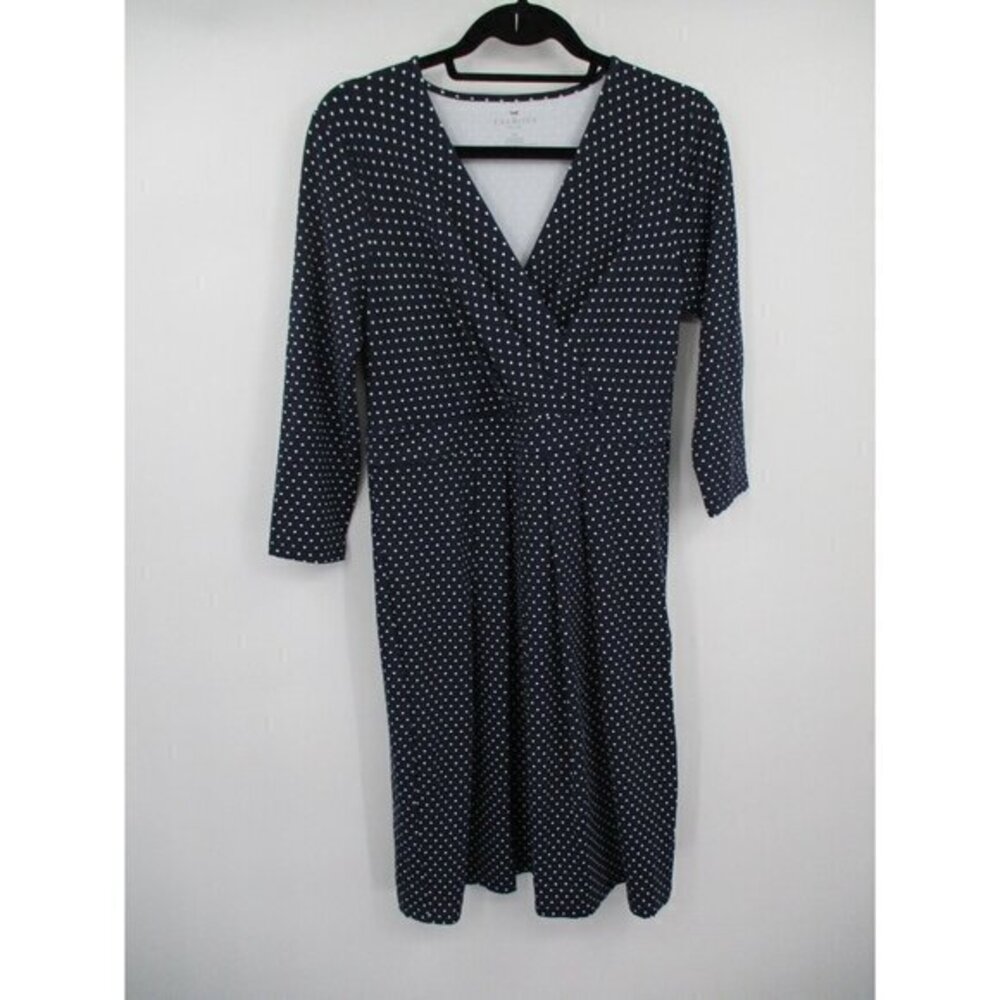 Talbots Womens Dress 10P Petites Blue Navy Polka Dot V Neck Nylon Stretchy Knit